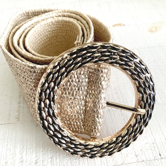 Corset wide waist statement belt woven Gold shimmer Braided elastic stretch - Picture 11 of 14